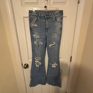 American Eagle Outfitters Light Blue Distressed Flare Jeans
